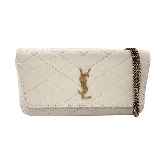 SAINT LAURENT Chain Crossbody Shoulder Bag Light Beige/Gold Leather - z2 - Picture 1 of 14